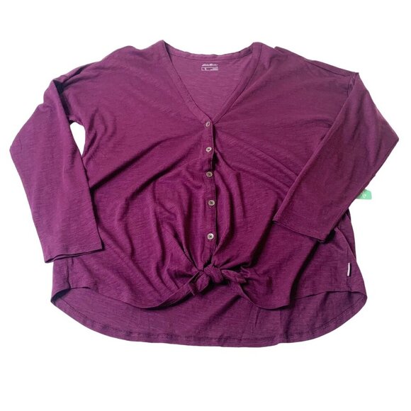 Eddie Bauer Women’s NWT Gate Check Long Sleeve Convertible Top Size L Dark Plum - Picture 6 of 6